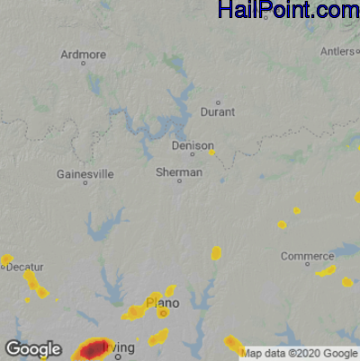 Hail Map for Sherman, TX Region on August 1, 2021 