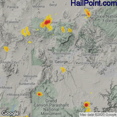 Hail Map for St. George, UT Region on August 1, 2021 
