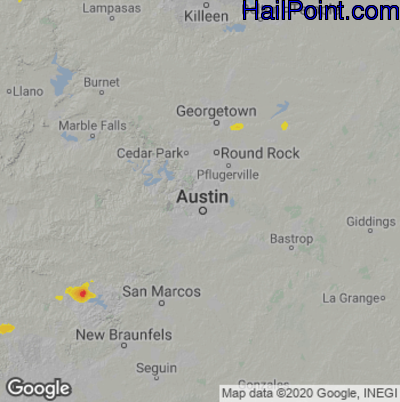 Hail Map for Austin, TX Region on August 1, 2021 