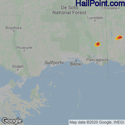 Hail Map for Gulfport, MS Region on August 2, 2021