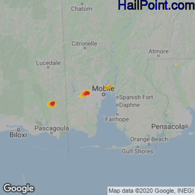Hail Map for Mobile, AL Region on August 2, 2021 