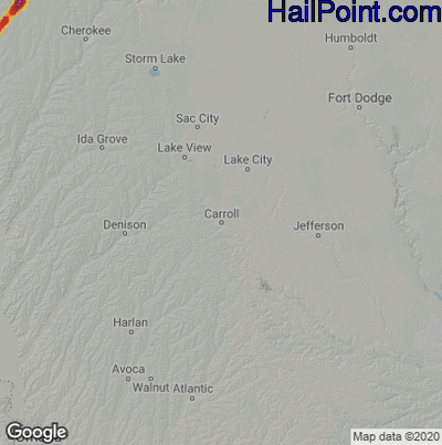 Hail Map for Carroll, IA Region on August 2, 2021 