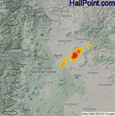 Hail Map for Bend, OR Region on August 2, 2021