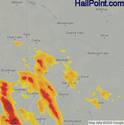 Hail Map for Marshall, MN Region on August 5, 2021