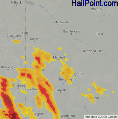Hail Map for Marshall, SD Region on August 5, 2021