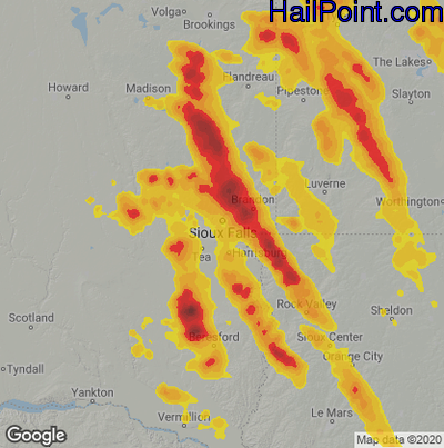 Hail Map for Sioux Falls, SD Region on August 5, 2021