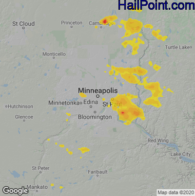 Hail Map for Minneapolis, MN Region on August 5, 2021