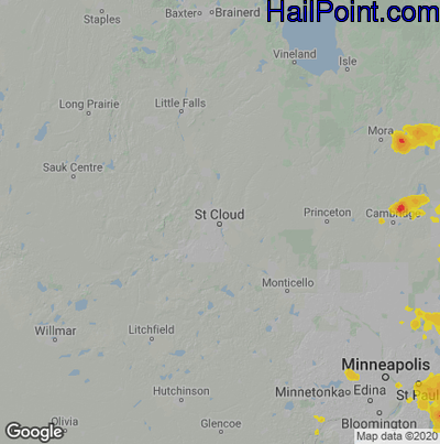 Hail Map for St Cloud, MN Region on August 5, 2021
