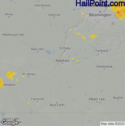 Hail Map for Mankato, MN Region on August 6, 2021