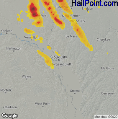 Hail Map for Sioux City, IA Region on August 6, 2021