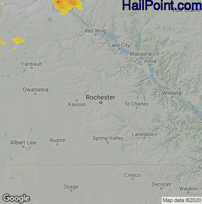 Hail Map for Rochester, MN Region on August 6, 2021