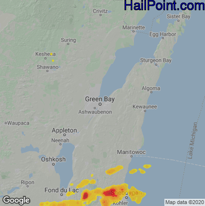 Hail Map for Green Bay, WI Region on August 6, 2021