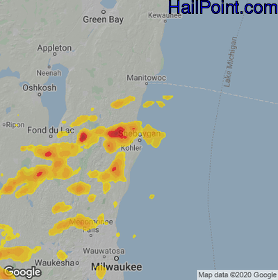 Hail Map for Sheboygan, WI Region on August 6, 2021