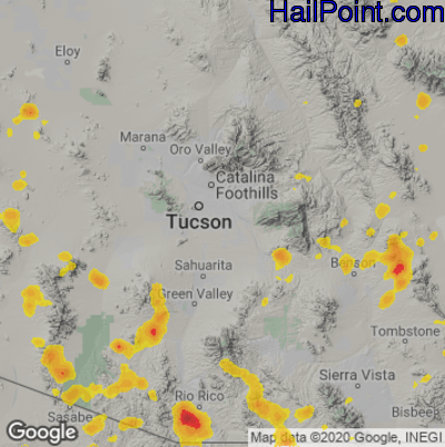 Hail Map for Tucson, AZ Region on August 6, 2021 