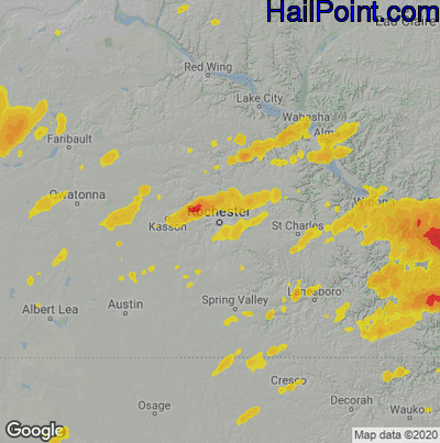 Hail Map for Rochester, MN Region on August 7, 2021 
