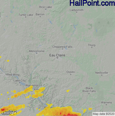 Hail Map for Eau Claire, WI Region on August 7, 2021