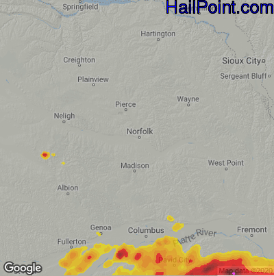 Hail Map for Norfolk, NE Region on August 7, 2021
