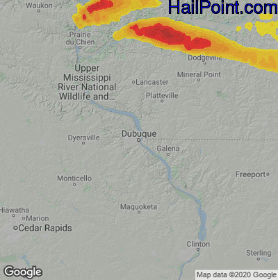 Hail Map for Dubuque, IA Region on August 7, 2021