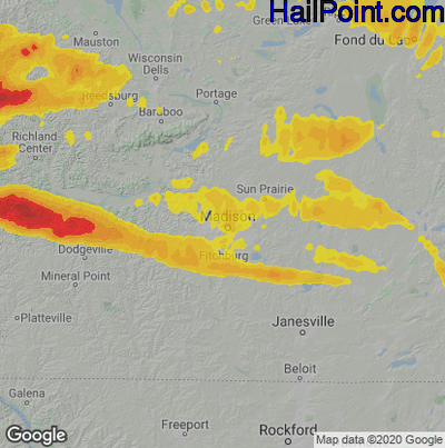 Hail Map for Madison, WI Region on August 7, 2021 