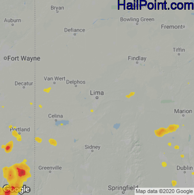 Hail Map for Lima, OH Region on August 7, 2021