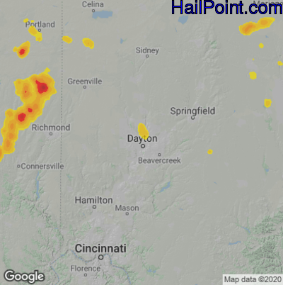 Hail Map for Dayton, OH Region on August 7, 2021 