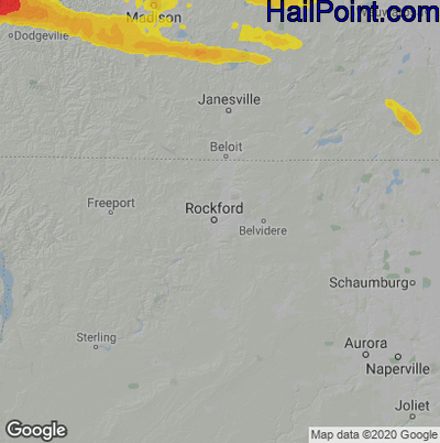 Hail Map for Rockford, IL Region on August 7, 2021