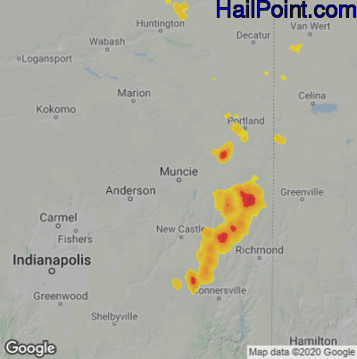 Hail Map for Muncie, IN Region on August 7, 2021