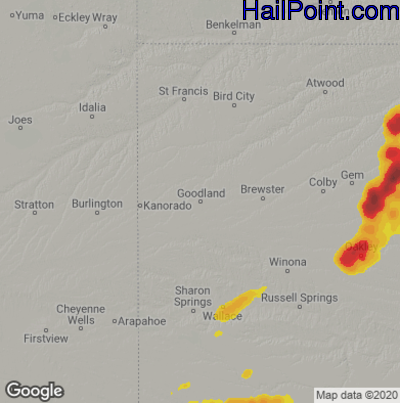 Hail Map for Goodland, KS Region on August 7, 2021