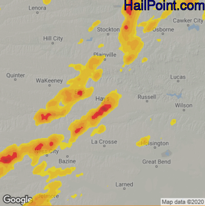 Hail Map for Hays, KS Region on August 7, 2021
