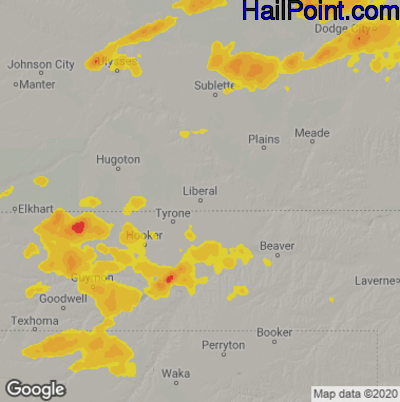 Hail Map for Liberal, KS Region on August 7, 2021
