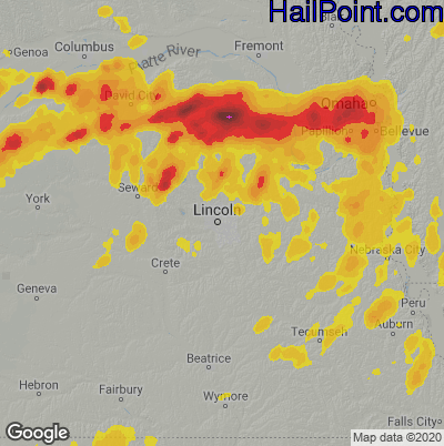 Hail Map for Lincoln, NE Region on August 7, 2021