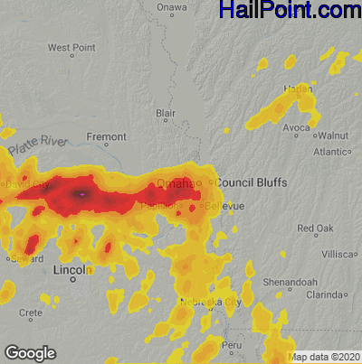 Hail Map for Omaha, NE Region on August 7, 2021 