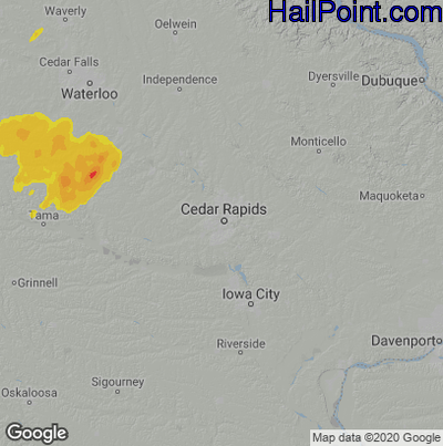 Hail Map for Cedar Rapids, IA Region on August 8, 2021