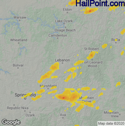 Hail Map for Lebanon, MO Region on August 8, 2021
