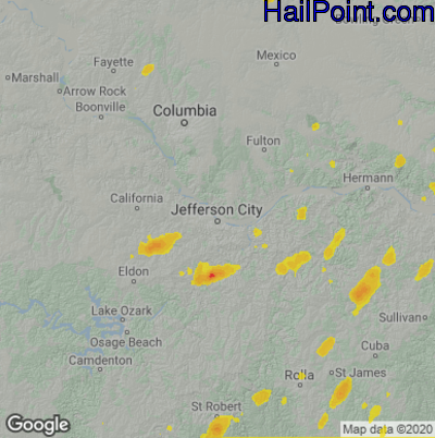 Hail Map for Jefferson City, MO Region on August 8, 2021