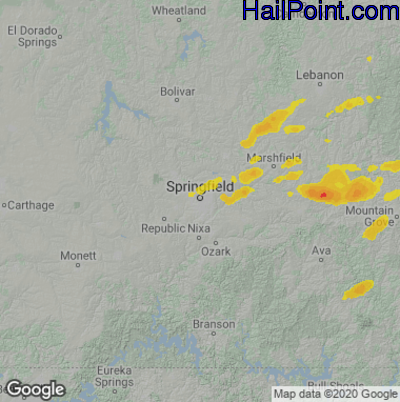 Hail Map for Springfield, MO Region on August 8, 2021