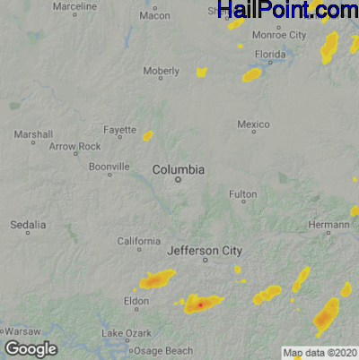 Hail Map for Columbia, MO Region on August 8, 2021