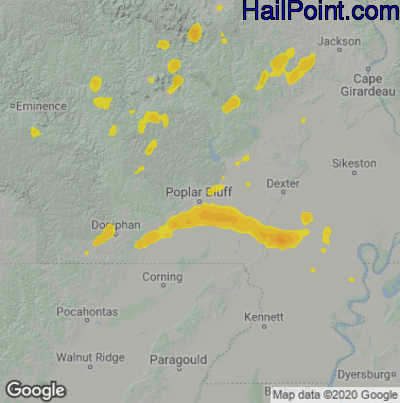 Hail Map for Poplar Bluff, MO Region on August 8, 2021