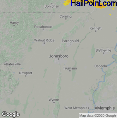 Hail Map for Jonesboro, AR Region on August 8, 2021