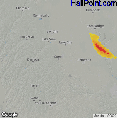 Hail Map for Carroll, IA Region on August 9, 2021