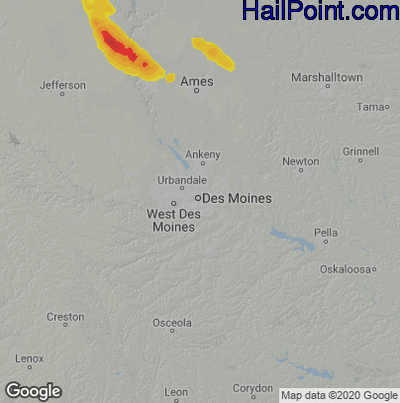 Hail Map for Des Moines, IA Region on August 9, 2021 