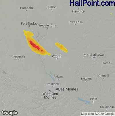Hail Map for Ames, IA Region on August 9, 2021