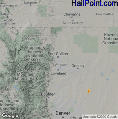 Hail Map for Fort Collins, CO Region on August 9, 2021