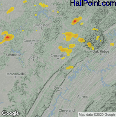 Hail Map for Crossville, TN Region on August 9, 2021 