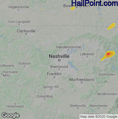 Hail Map for Nashville, TN Region on August 9, 2021
