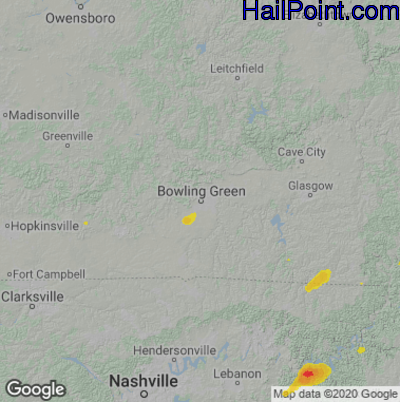 Hail Map for Bowling Green, KY Region on August 9, 2021