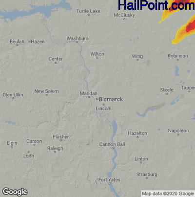 Hail Map for Bismark, ND Region on August 9, 2021
