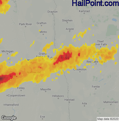 Hail Map for Grand Forks, ND Region on August 10, 2021