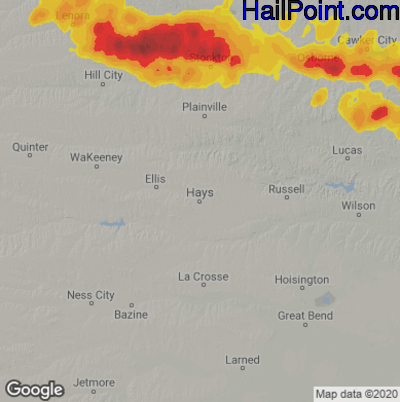 Hail Map for Hays, KS Region on August 10, 2021