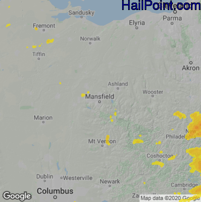 Hail Map for Mansfield, OH Region on August 10, 2021